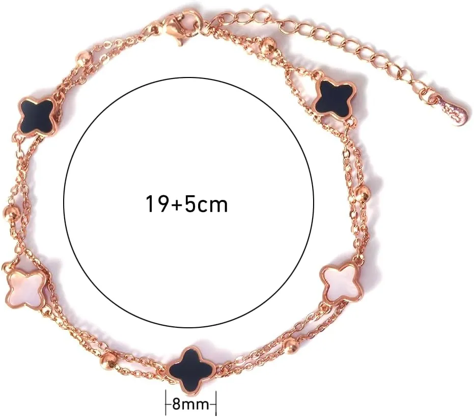 S925 Silver 14K Rose Gold plated Clover Lucky Bracelet for Women Green/Black/White/Red Flower Four Leaf Link Bracelets Trendy Jewelry Gifts for Women