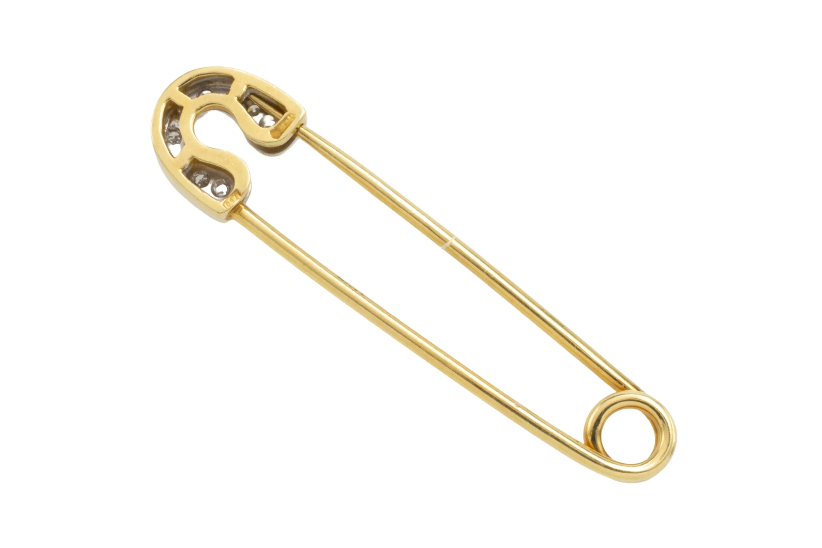 Safety pin brooch with diamonds