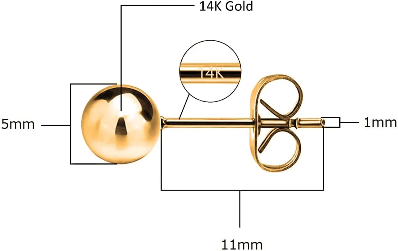 Savlano 14K Gold Ball Stud Earrings For Women - Made in Italy Comes With Savlano Gift Box