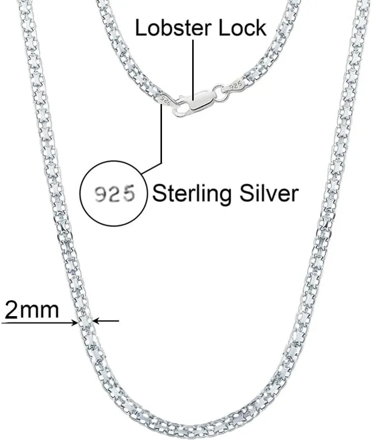Savlano 925 Sterling Silver 2MM Bismark Chain Mesh Link Necklace for Women Comes with Gift Box- Made in Italy