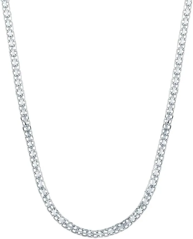 Savlano 925 Sterling Silver 2MM Bismark Chain Mesh Link Necklace for Women Comes with Gift Box- Made in Italy