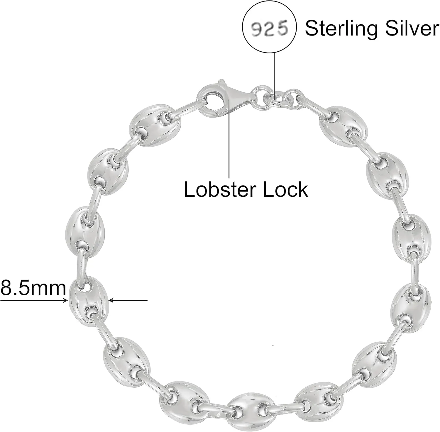 Savlano 925 Sterling Silver Hollow Puffed Anchor Mariner Link Chain Bracelet for Women Comes with Gift Box- Made in Italy