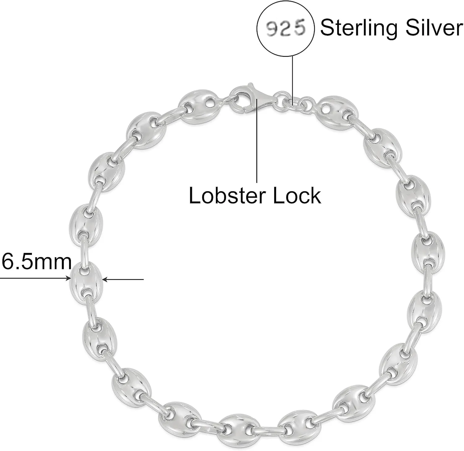 Savlano 925 Sterling Silver Hollow Puffed Anchor Mariner Link Chain Bracelet for Women Comes with Gift Box- Made in Italy