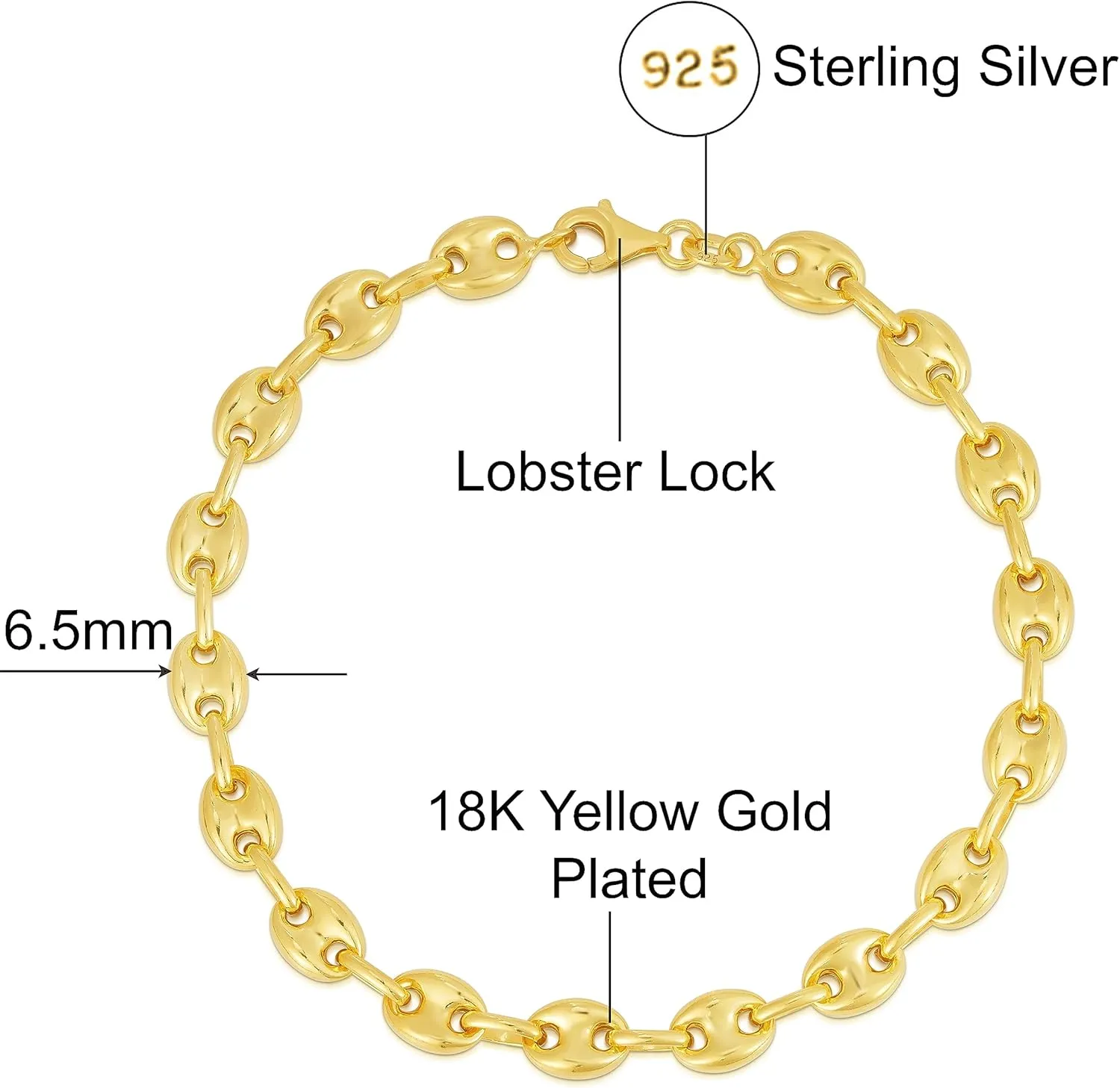 Savlano 925 Sterling Silver Puffed Mariner Link Chain Bracelet-18K Gold Plated Hollow Anchor Chain Bracelet for Women Comes with Gift Box- Made in Italy