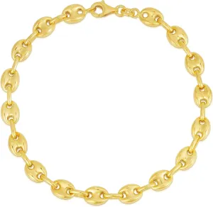 Savlano 925 Sterling Silver Puffed Mariner Link Chain Bracelet-18K Gold Plated Hollow Anchor Chain Bracelet for Women Comes with Gift Box- Made in Italy