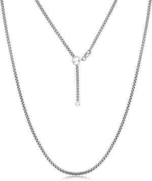 Savlano 925 Sterling Silver Solid 1.5mm Round Box Adjustable Bolo 14-24 Inch Chain Necklace For Women - Made in Italy Comes With a Gift Box