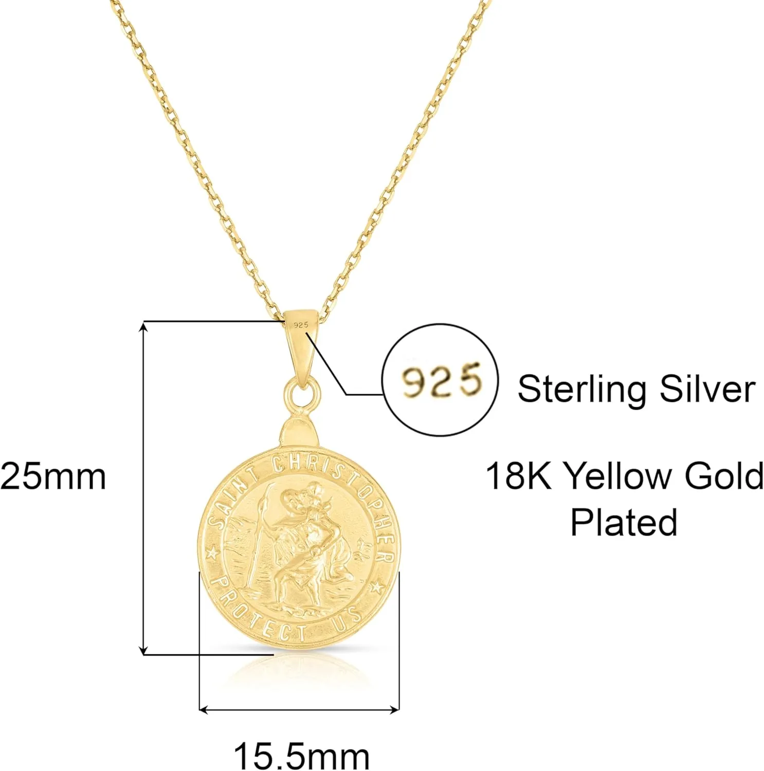 Savlano 925 Sterling Silver St Christopher Pendant Necklace - Traveler Protection Charm Chain for Women & Men Catholic Jewelry Comes in 15.5MM & 20MM with Gift Box- Made in Italy