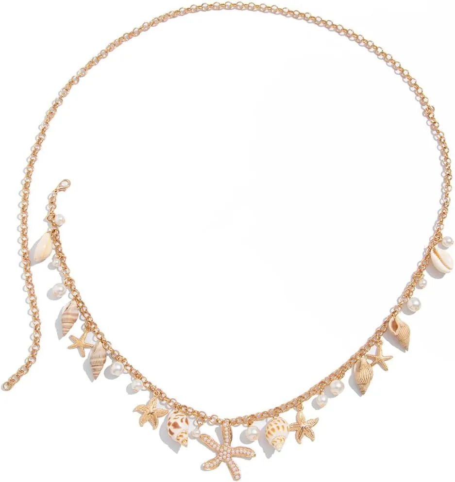 Seashell Starfish Waist Chains for Women Bohemian Conch Pearl Shell Body Chain Summer Beach Charm Waist Chain Bikini Sexy Shell Waist Body Chain Body Accessories for Women