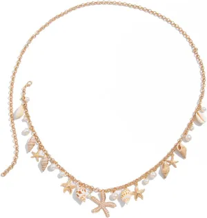 Seashell Starfish Waist Chains for Women Bohemian Conch Pearl Shell Body Chain Summer Beach Charm Waist Chain Bikini Sexy Shell Waist Body Chain Body Accessories for Women
