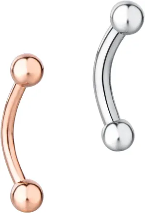 Set of 2 Petite Belly Rings: 14g 5/16" Surgical Steel Curved Rose Gold & Plain Barbells, 3 mm Balls