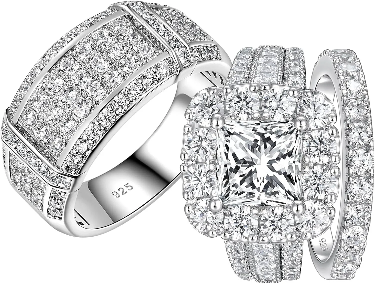 SHELOVES Brilliant CZ Couple Wedding Ring Sets 925 Sterling Silver His and Hers Promise Ring Sz 8 10