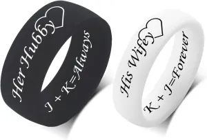 SHNIAN Rubber Matching Rings Bridal or Promise Rings Comfortable Fit Custom Engraved Engagement Gift His & Hers Silicone Wedding Band, Width 8.7MM & 5.7MM, Men's 7 to 14 & Womens's 4 to 10