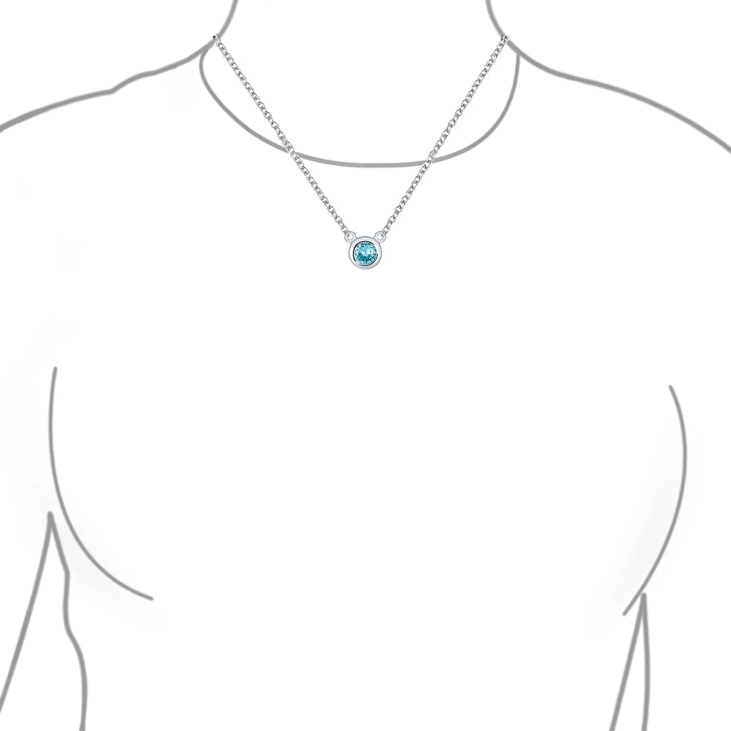 Silver Bezel-Set Round CZ Solitaire Pendant Necklace 2ct