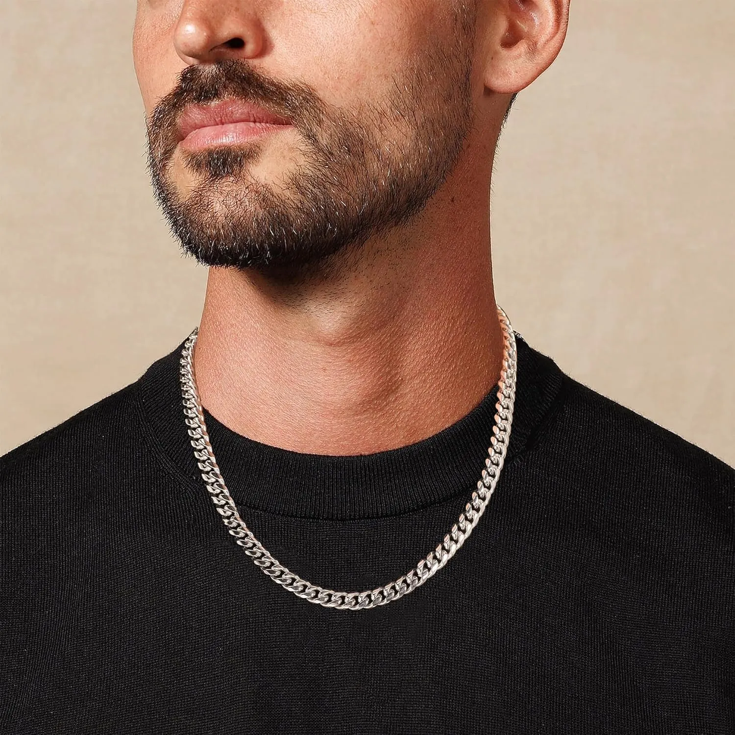 Silver Cuban Link Chain Necklace for Men Stainless Steel Chains for Men Women Miami Tone Diamond Cut Chain Necklaces Accessories Jewelry 4/6/10mm 18/20/22/24/26 Inch