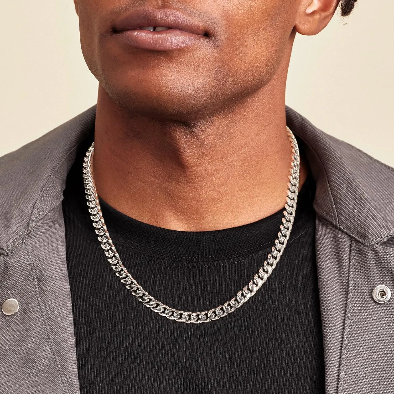 Silver Cuban Link Chain Necklace for Men Stainless Steel Chains for Men Women Miami Tone Diamond Cut Chain Necklaces Accessories Jewelry 4/6/10mm 18/20/22/24/26 Inch