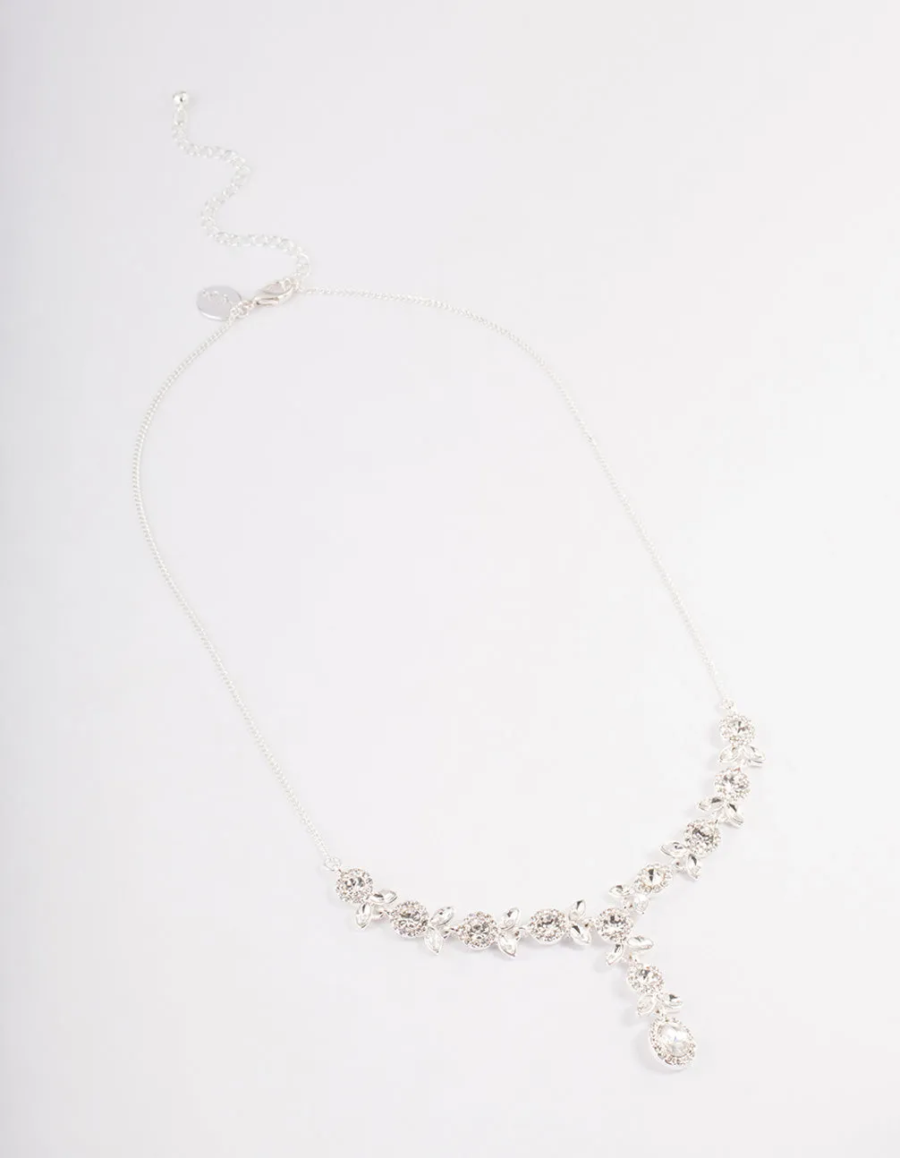 Silver Diamante Flower Y-Necklace