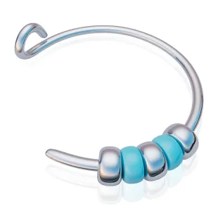 Silver Fake Clip On Nose Ring With Tiny Blue Beads 24 Gauge - 925 Sterling Silver Faux Nose Hoop Adjustable Jewelry