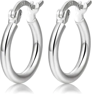 Silver Hoop Earrings for Women- 925 Sterling Silver Small Hoop Earrings 14K White Gold Plated Huggie Hoops Earrings Hypoallergenic Cartilage Earrings for Men Women