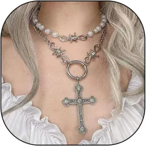 Silver Layered Pearl Cross Pendant Necklace for Women,Gothic Y2K Exaggerated Thorn Cross Stackable Choker Necklace,Personalized Party Jewelry Gifts