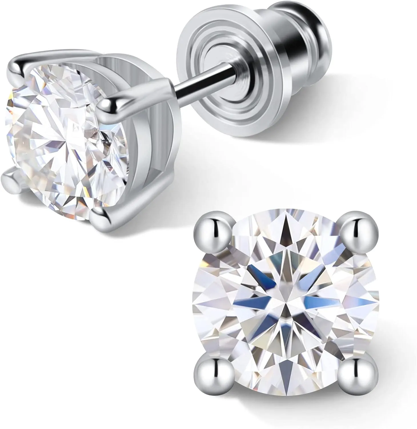 Silver Moissanite Stud Earrings for Men/Women 0.6-4CT Hypoallergenic Earrings 925 Sterling Silver Lab Created Diamond Round Stud Earrings