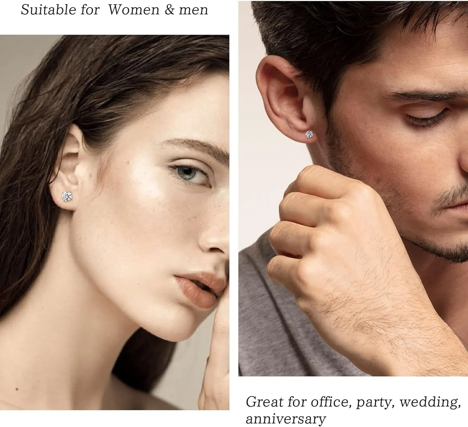 Silver Moissanite Stud Earrings for Men/Women 0.6-4CT Hypoallergenic Earrings 925 Sterling Silver Lab Created Diamond Round Stud Earrings
