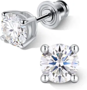 Silver Moissanite Stud Earrings for Men/Women 0.6-4CT Hypoallergenic Earrings 925 Sterling Silver Lab Created Diamond Round Stud Earrings