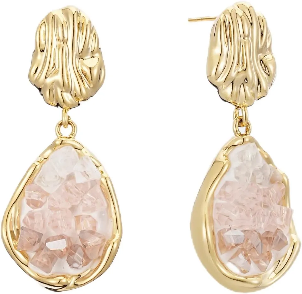 SIXFOX Gold Statement Earrings for Women Trendy Geometric 14K Gold Plated Teardrop Drop Dangle Earrings with Crystal 925 Sterling Silver Posts Chunky Stud Earrings Fashion Jewelry Gift