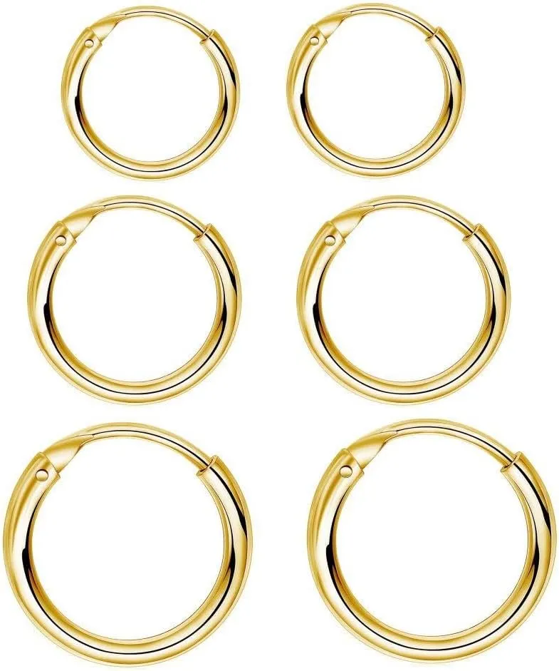 Sleeper Cartilage Tiny Small Hoop Earrings for Women Girls 925 Sterling Silver Round Nose Ring Helix Tragus Piercings Endless Hoops 8/10/12mm