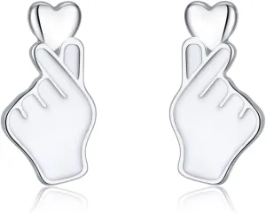 SLUYNZ Sterling Silver Love Heart Stud Earrings for Women Teens Finger Heart Earrings Studs for Valentines Day