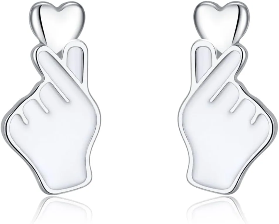 SLUYNZ Sterling Silver Love Heart Stud Earrings for Women Teens Finger Heart Earrings Studs for Valentines Day