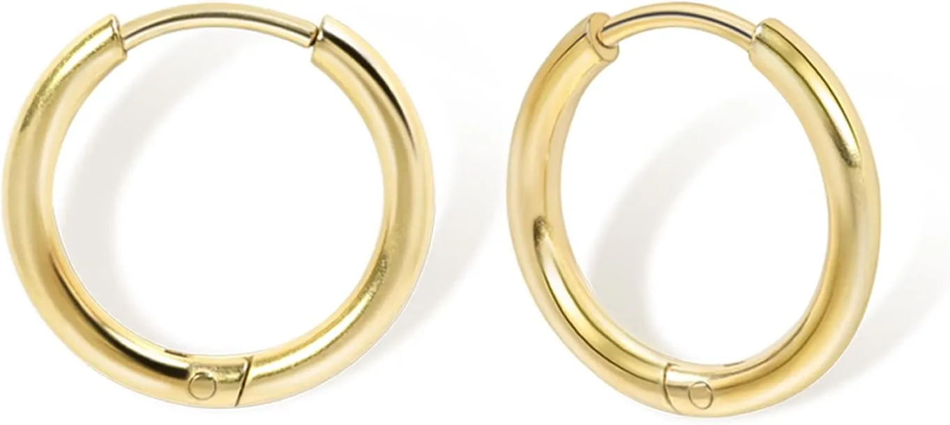 Small Gold Hoop Earrings Lightweight: Hinged Huggie Hoop Earrings for Lobe Cartilage Helix Tiny Hoops Earrings in Gold Plated Silver Black for Women Men (Set of 1-5 Pairs)