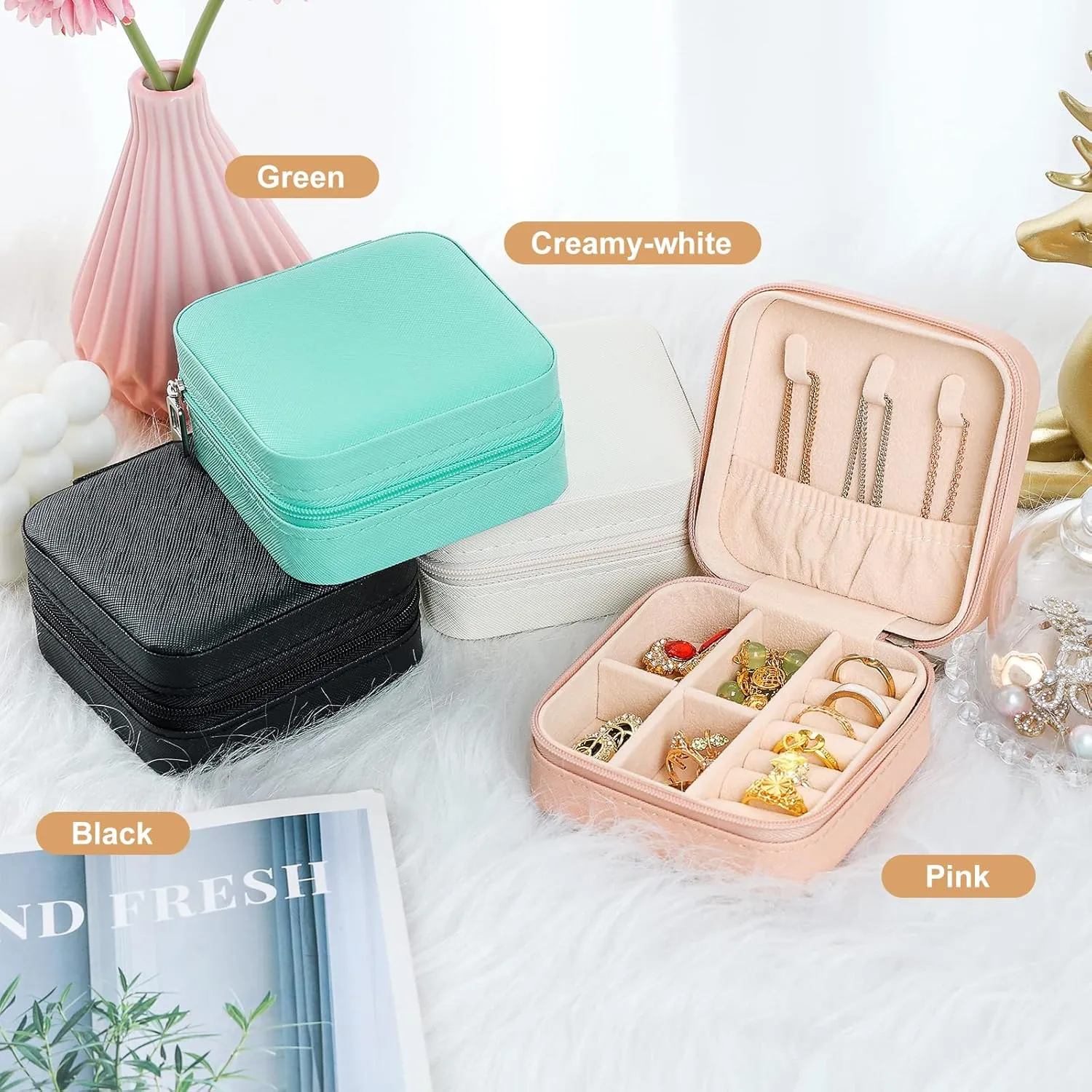 Small Travel Jewelry CasePortable Jewelry Organizer Travel Case Leather Jewelry Box Travel Mini Storage Organizer Portable Display Storage Box For Rings Earrings Necklaces Gifts3PCS