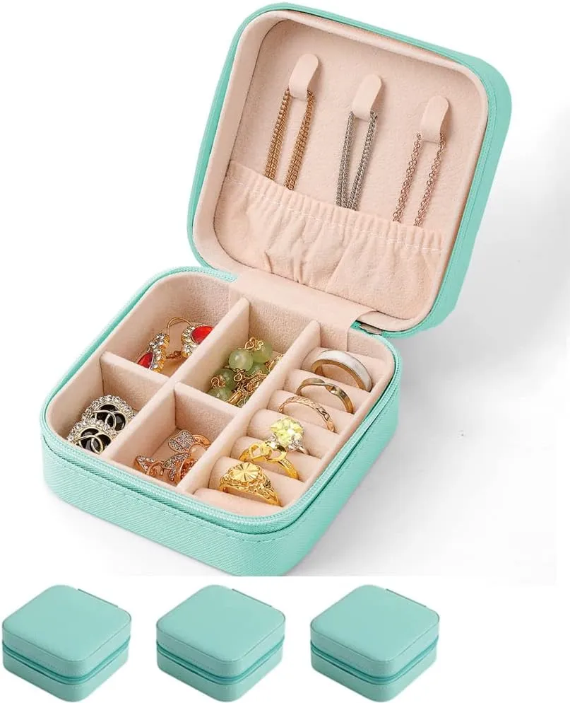 Small Travel Jewelry CasePortable Jewelry Organizer Travel Case Leather Jewelry Box Travel Mini Storage Organizer Portable Display Storage Box For Rings Earrings Necklaces Gifts3PCS