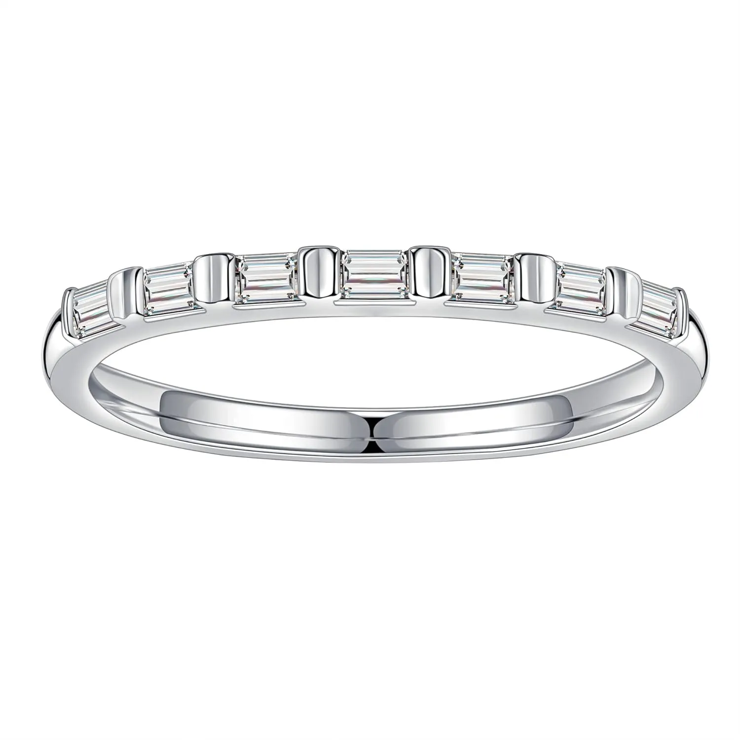 SMILEST Baguette Moissanite Wedding Band for Women, 2MM D Color VVS1 Clarity Lab Created Moissanite Wedding Rings 18K White Yellow Rose Gold Vermeil Bar Setting 7 Stone Moissanite Half Eternity Ring