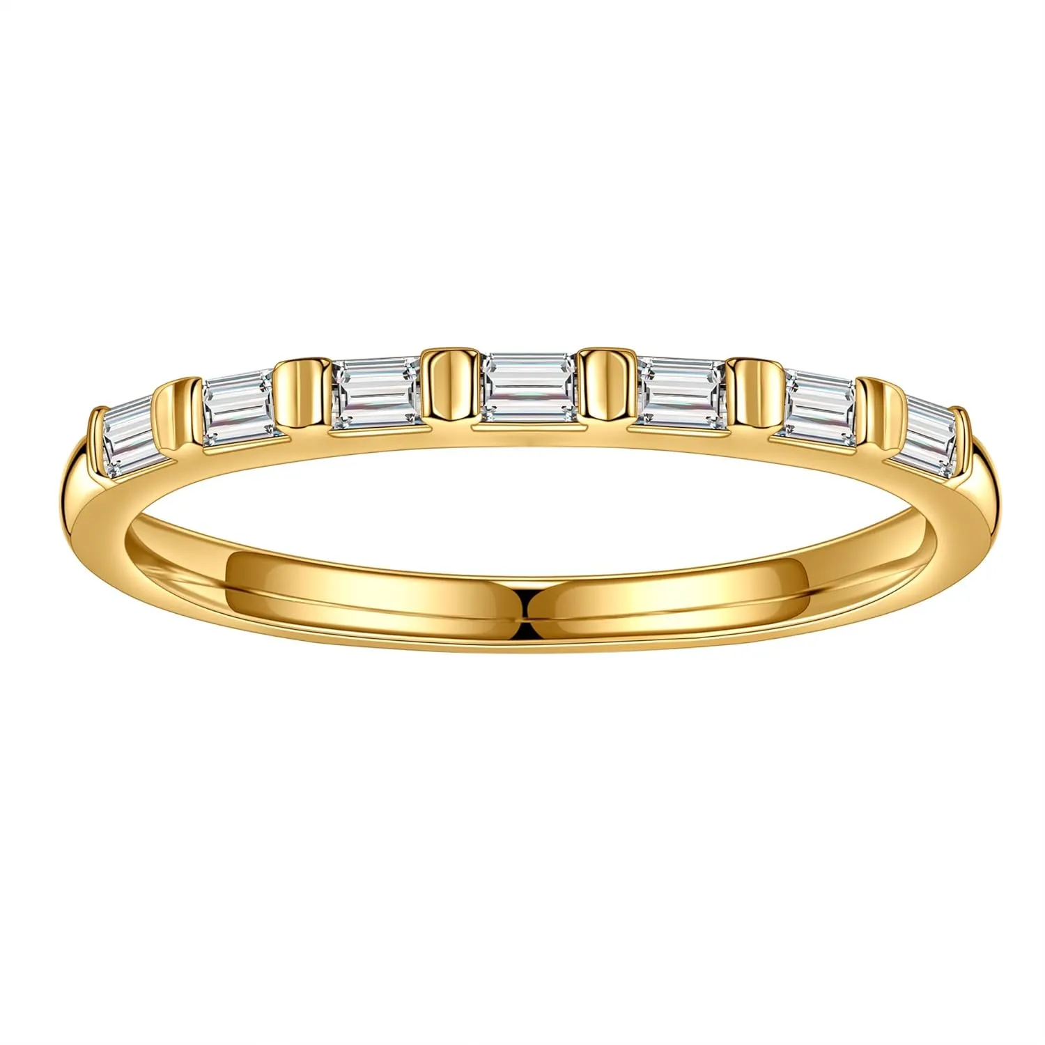 SMILEST Baguette Moissanite Wedding Band for Women, 2MM D Color VVS1 Clarity Lab Created Moissanite Wedding Rings 18K White Yellow Rose Gold Vermeil Bar Setting 7 Stone Moissanite Half Eternity Ring