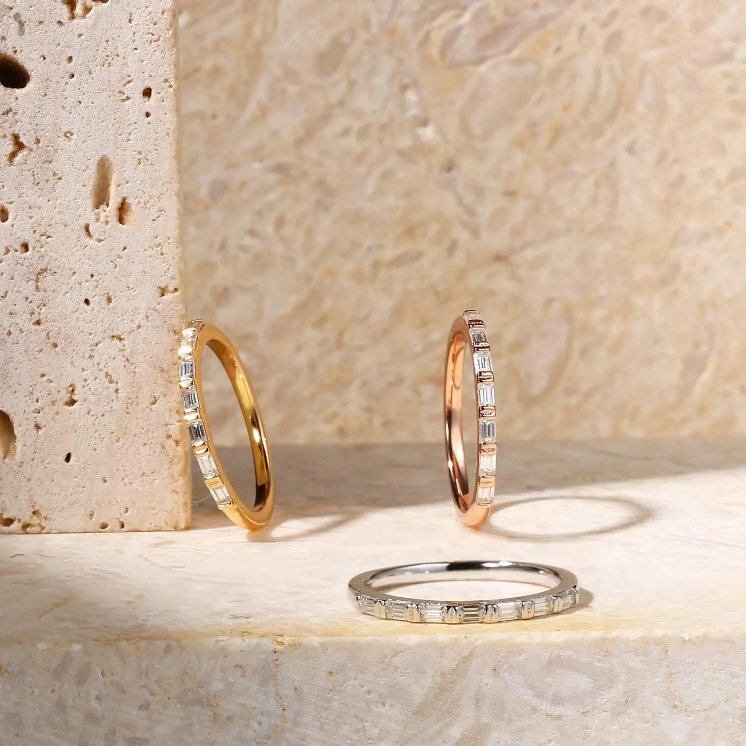 SMILEST Baguette Moissanite Wedding Band for Women, 2MM D Color VVS1 Clarity Lab Created Moissanite Wedding Rings 18K White Yellow Rose Gold Vermeil Bar Setting 7 Stone Moissanite Half Eternity Ring