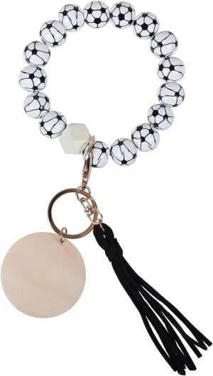 Softball Baseball Charm Keychains Wooden Key Ring Bracelet Wristlet Women Girls Sport Athlete Game Day