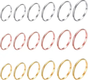 Softones 12-18Pcs 1MM Stainless Steel Thin Rings for Women Rose Gold|Silver|Gold 3 Color Stacking Knuckle Ring Set,Comfort Fit Size 4-9
