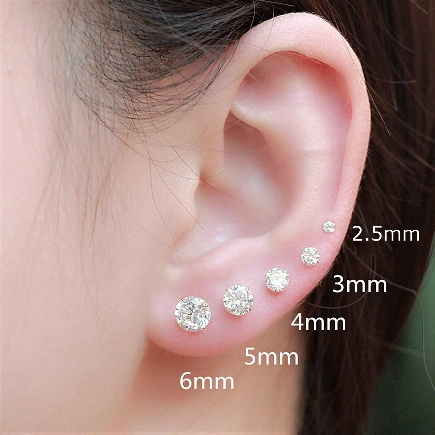 Solid 14k Rose Gold Solitaire Round Cubic Zirconia CZ Stud Earrings with 14k Screw Backs