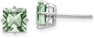 Solid Real 14k White Gold 6mm Square Green Quartz Studs Earrings 7mm