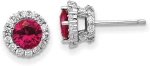 Solid Real 925 Sterling Silver CZ Cubic Zirconia and Created Ruby Stud Earrings 9.5mm
