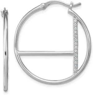 Solid Real 925 Sterling Silver CZ Cubic Zirconia Tube Hoop Earrings - 30mm x 29mm