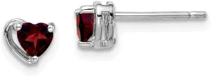 Solid Real 925 Sterling Silver Garnet January Red Gemstone Heart Post Studs Earrings - 5mm x 5mm