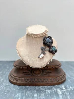 Sophie Digard Blue Velvet Flower Branch Brooch