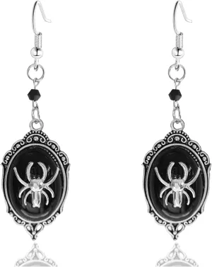 Spider Crystal Earrings Black Red Oiled Spider Frame Cameo Dangle Earrings Vintage Gothic Punk Rock Style Gems Drop Earrings Halloween Christmas Jewelry for Women
