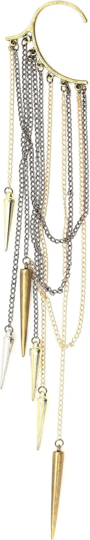 Spike Fringe Ear Cuff Metal Wrap Silver Gold Tone CC14 Long Layered Stud Chains Chandelier Earring
