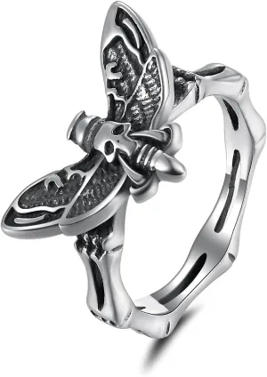 Stainless Steel Pubk Biker Skeleton Moth/Rhinoceros beetles Ring for Women Men