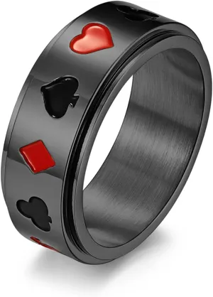 Stainless Steel Spinner Ring, Playing Card Spade Ace Poker Ring Fidget Band Ring for Women Men Engagement Ring Poker Spade Ace Gold Silver Black Size 7-11 (Black, 10)