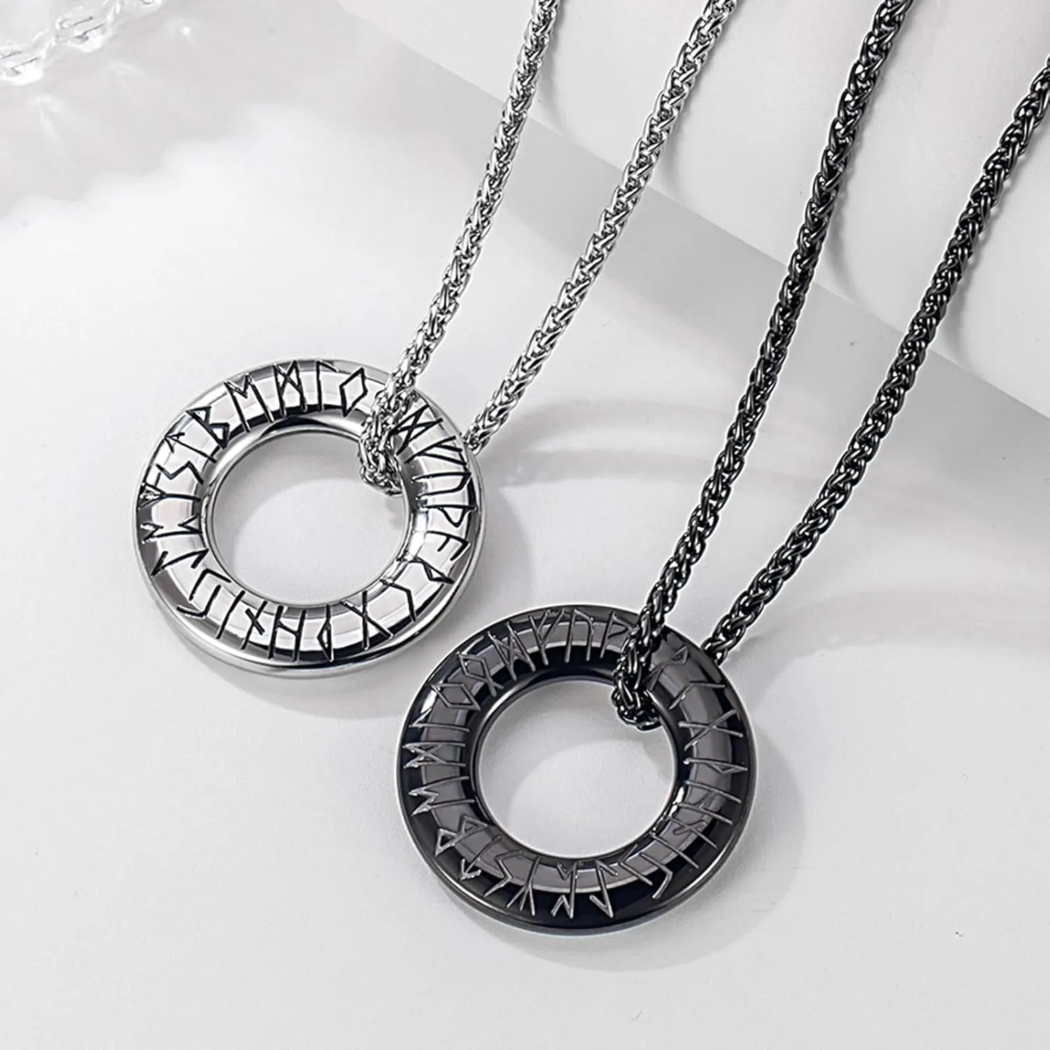 Stainless Steel Viking Rune & Celtic Cross Pendant Necklace Set  Includes Thors Hammer, Trinity Knot & Tree of Life Charms on 24 Chains  Gift for Men & Women