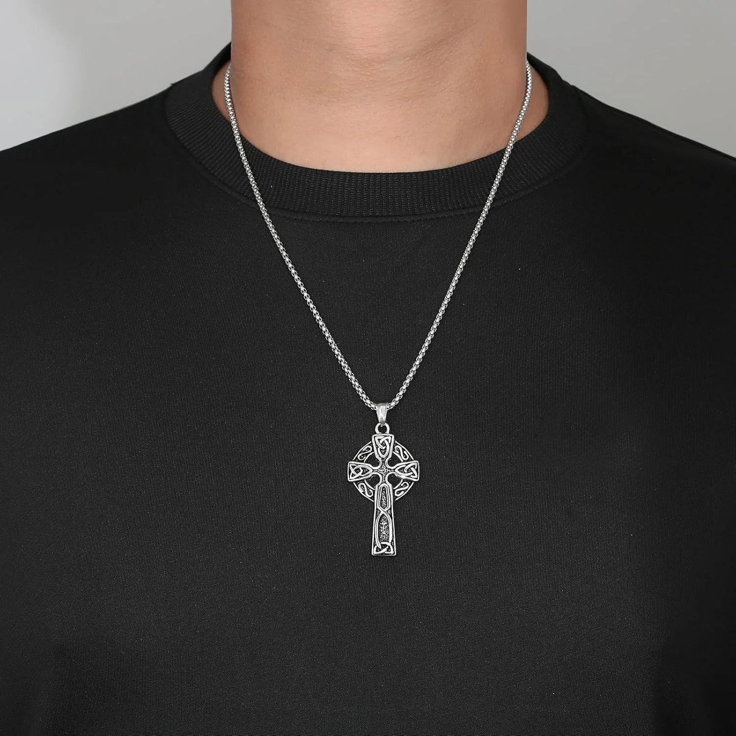 Stainless Steel Viking Rune & Celtic Cross Pendant Necklace Set  Includes Thors Hammer, Trinity Knot & Tree of Life Charms on 24 Chains  Gift for Men & Women